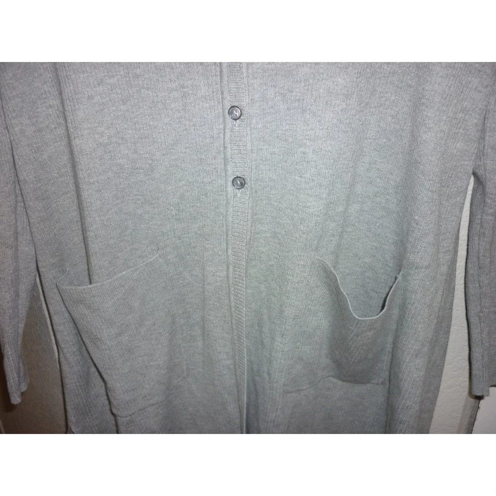 J.‎ Jill Gray Cotton Silk Blend Longline Button Front Cardigan Sweater Womens M